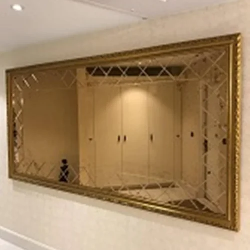 آینه پتینه با آینه برنز و قاب چوبی