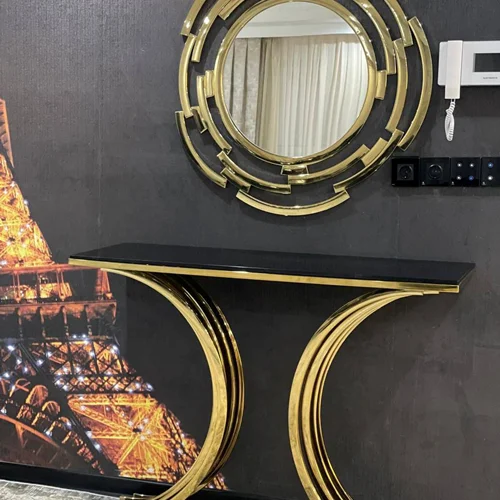 آینه با کنسول طرح u در رنگهای سیلور برنز دودی